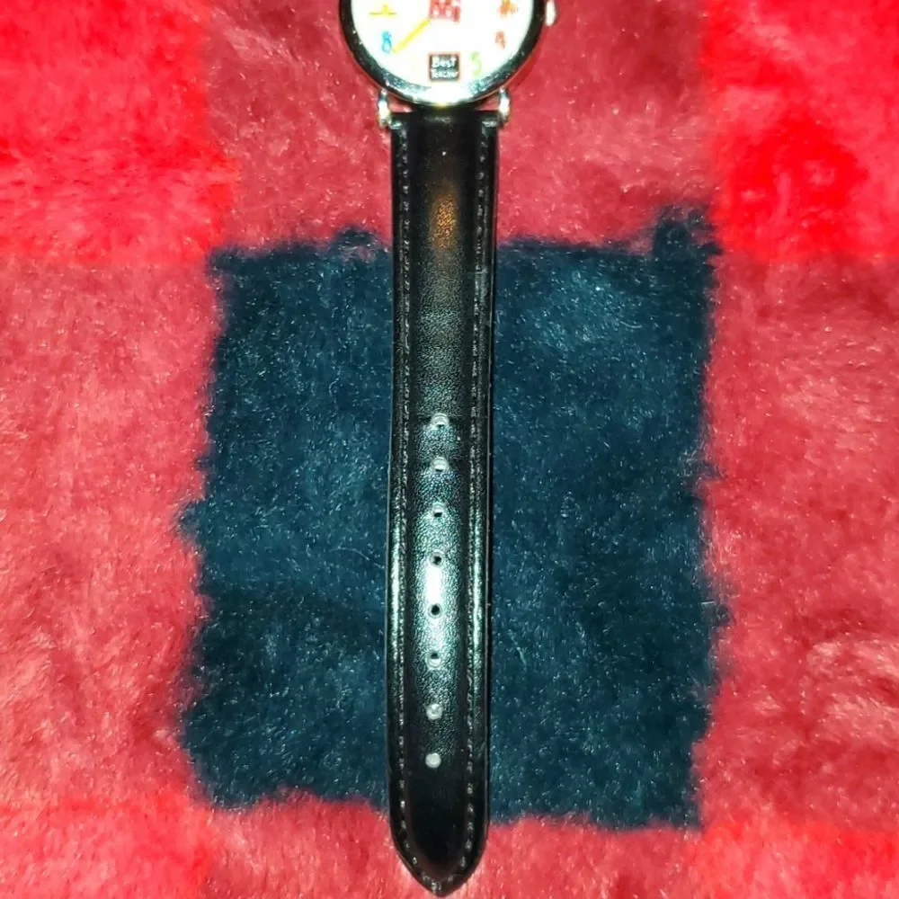 Best‎ Teacher Rotating Book Analog Watch Black Vegan Leather Band School Bus
